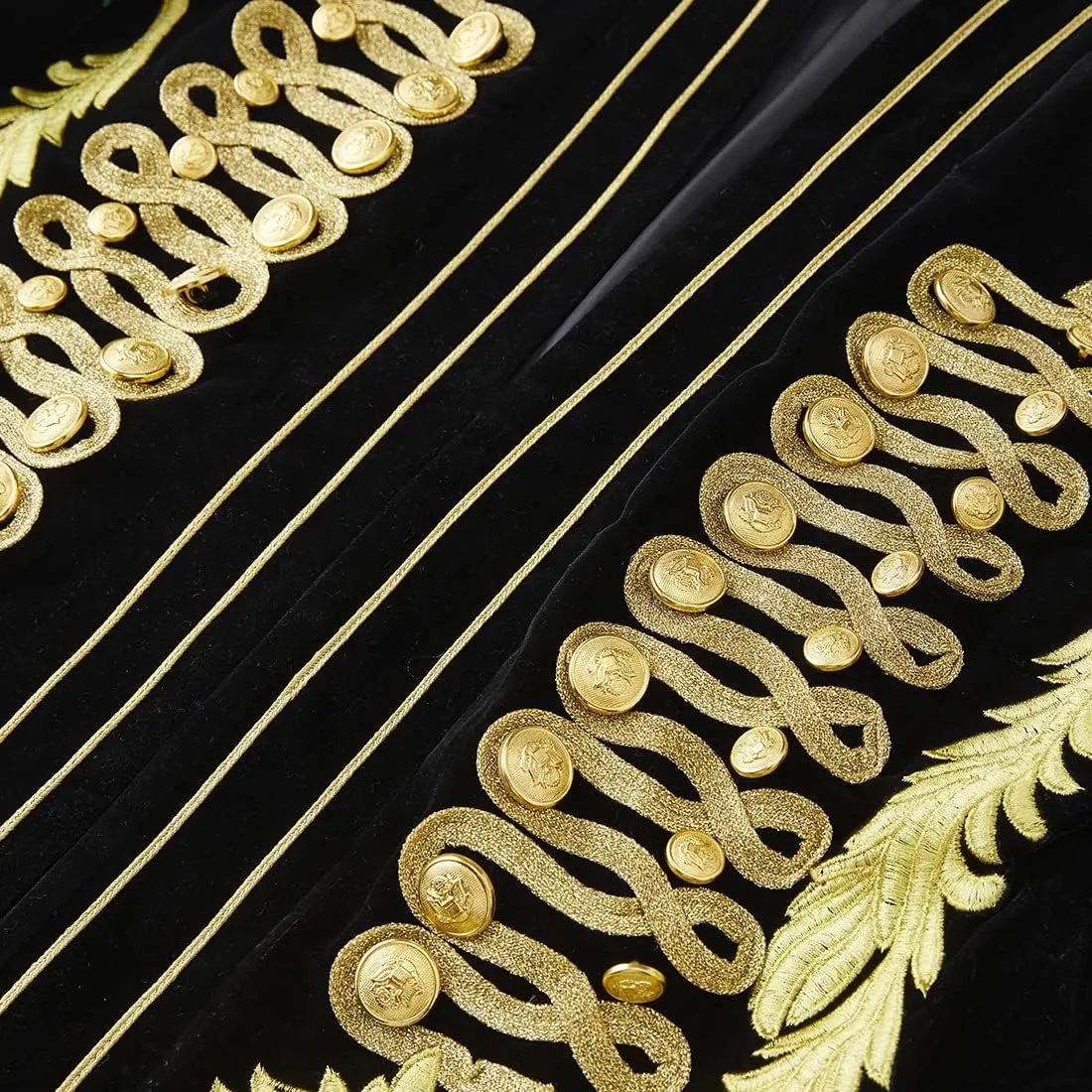 Mens Stylish Court Prince Black Velvet Gold Embroidery Blazer Suit Jacket