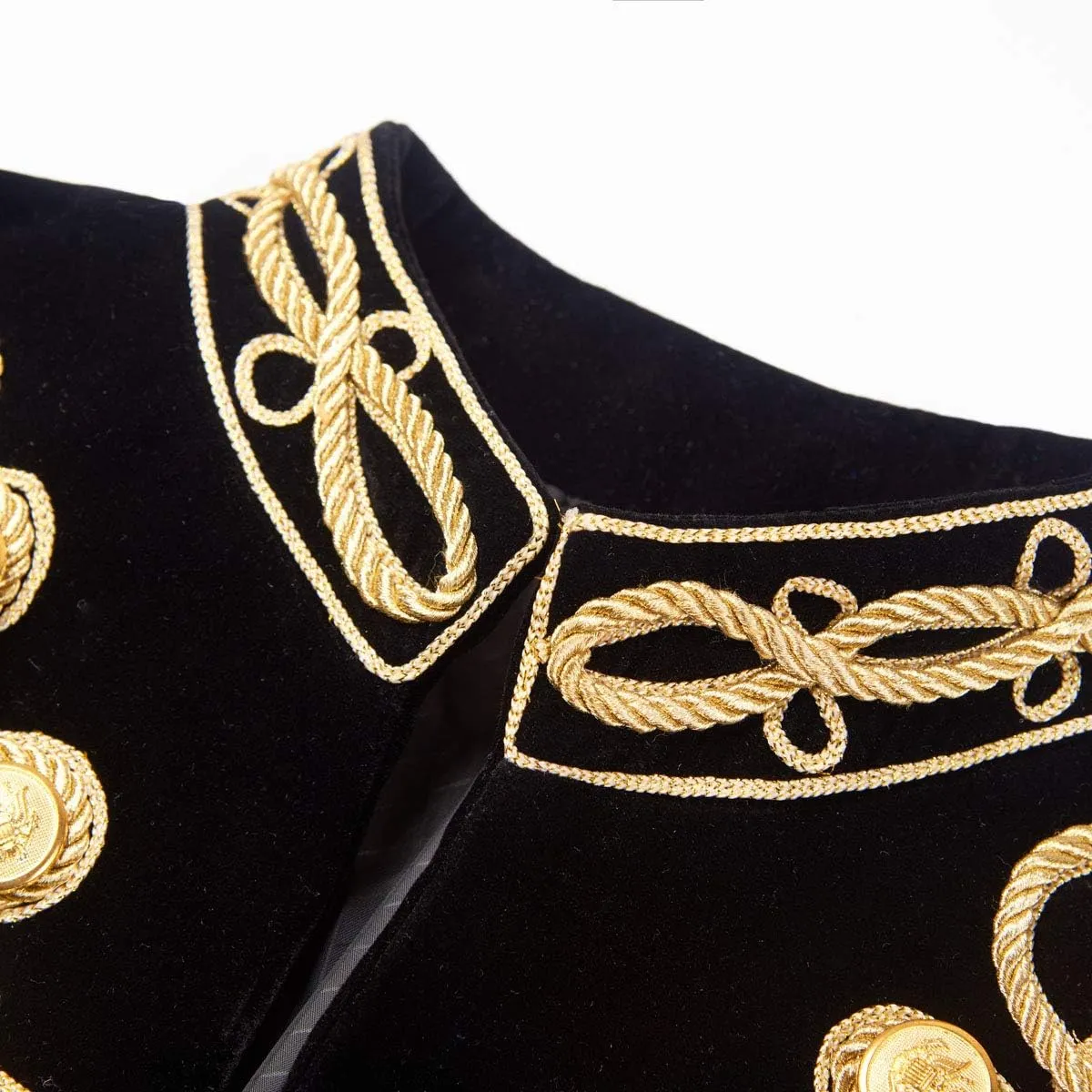 Mens Stylish Court Prince Black Velvet Gold Embroidery Blazer Suit Jacket