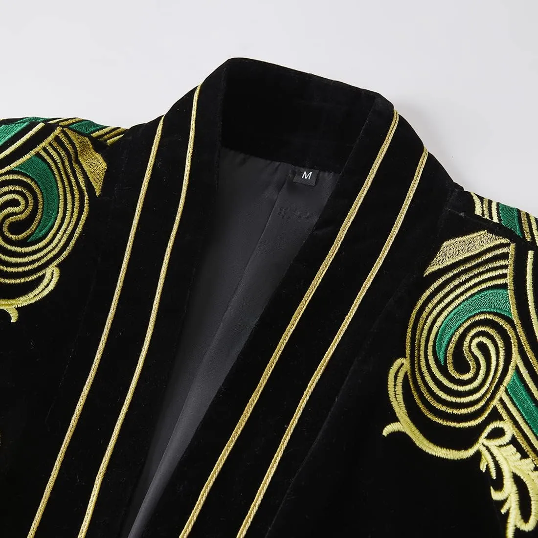 Mens Stylish Court Prince Black Velvet Gold Embroidery Blazer Suit Jacket