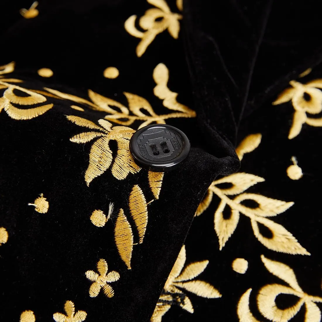 Mens Stylish Court Prince Black Velvet Gold Embroidery Blazer Suit Jacket