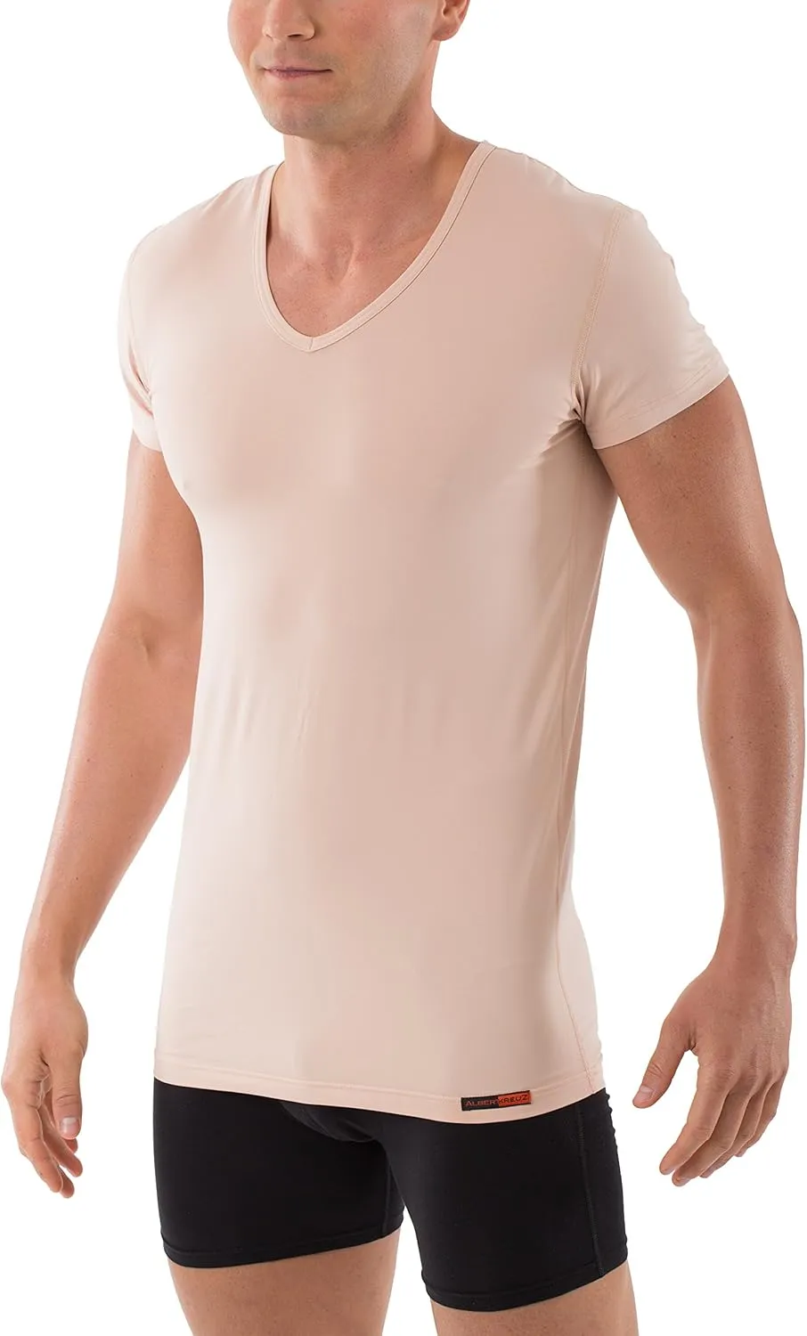 Men's v-Neck Business Undershirt with Short Sleeves Stretch Cotton White