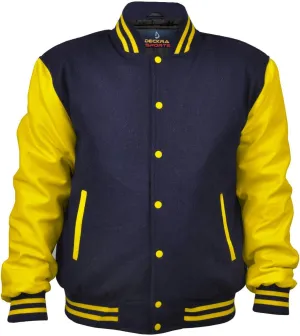 Men's Varsity Jacket Fleece Faux Leather Arms Letterman College Adult Jackets