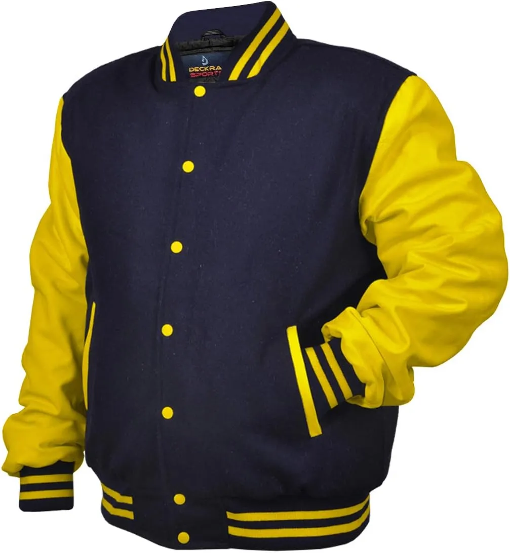 Men's Varsity Jacket Fleece Faux Leather Arms Letterman College Adult Jackets