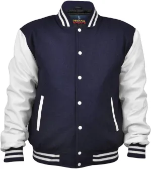 Men's Varsity Jacket Fleece Faux Leather Arms Letterman College Adult Jackets