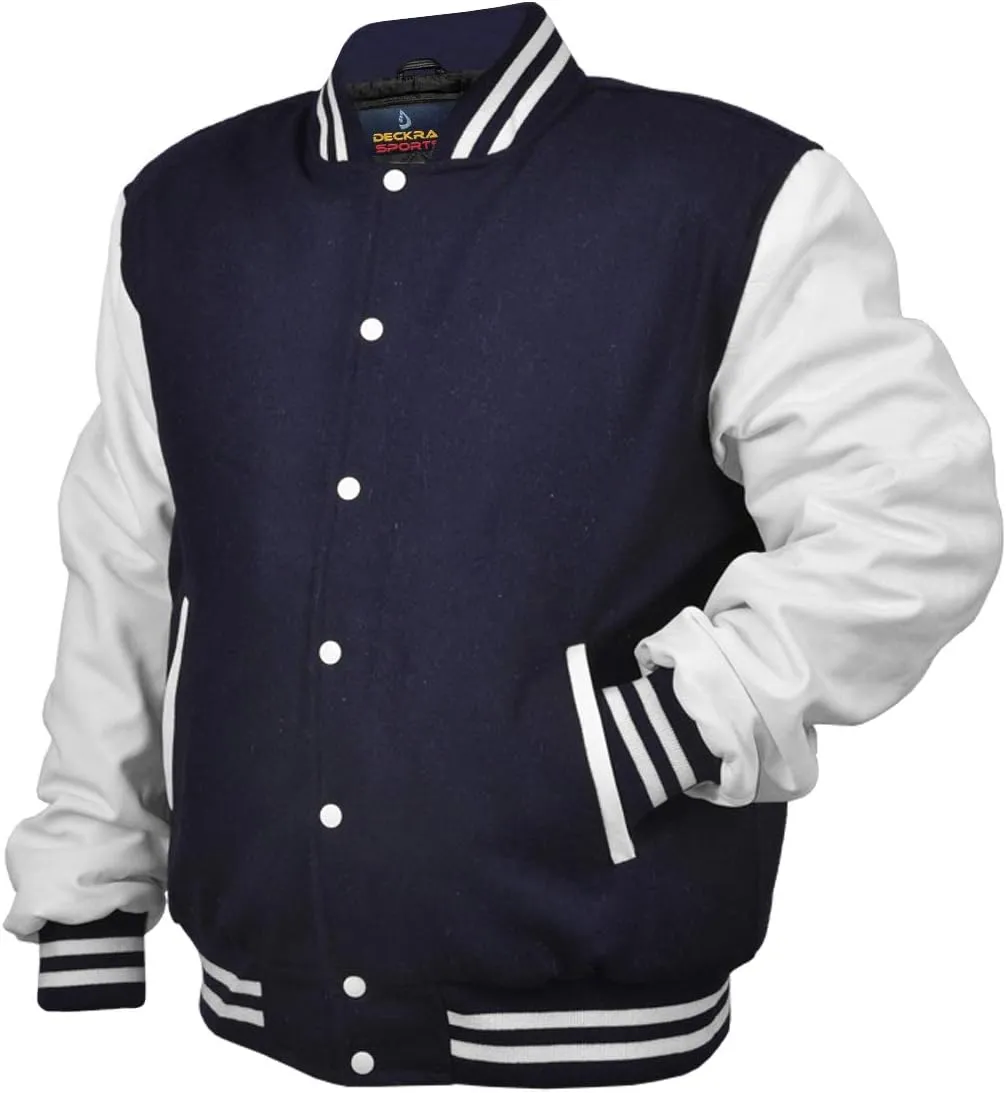 Men's Varsity Jacket Fleece Faux Leather Arms Letterman College Adult Jackets