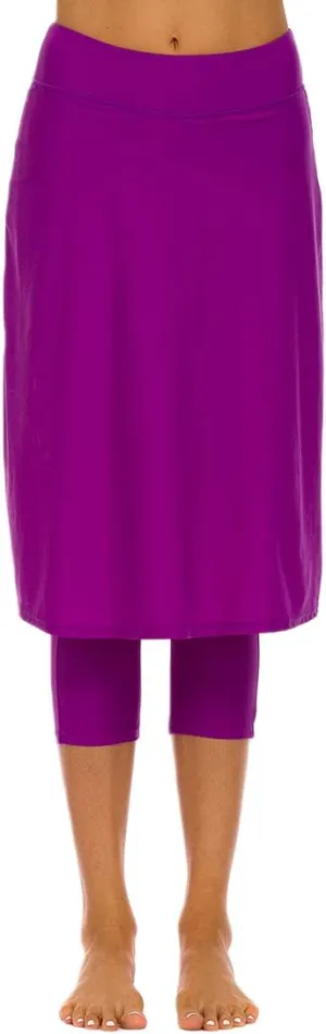 Micosuza Long Swim Skirt with Attached Leggings Modest Sun Protection Sports Skirt for Women