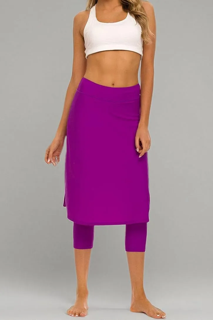 Micosuza Long Swim Skirt with Attached Leggings Modest Sun Protection Sports Skirt for Women