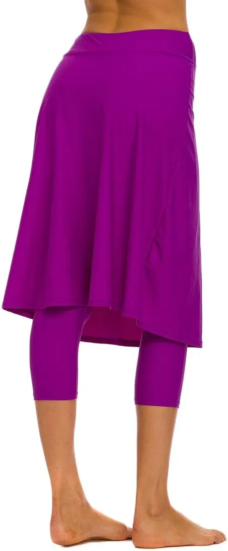 Micosuza Long Swim Skirt with Attached Leggings Modest Sun Protection Sports Skirt for Women