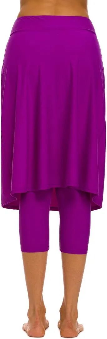 Micosuza Long Swim Skirt with Attached Leggings Modest Sun Protection Sports Skirt for Women