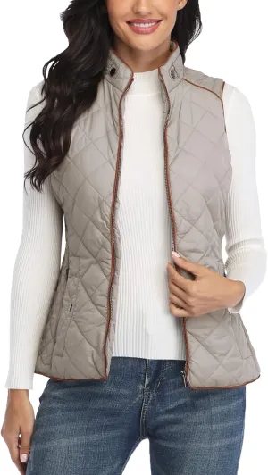 MISS MOLY Women Lightweight Quilted Padded Vest Stand Collar Zip Up Front Gilet Quilted