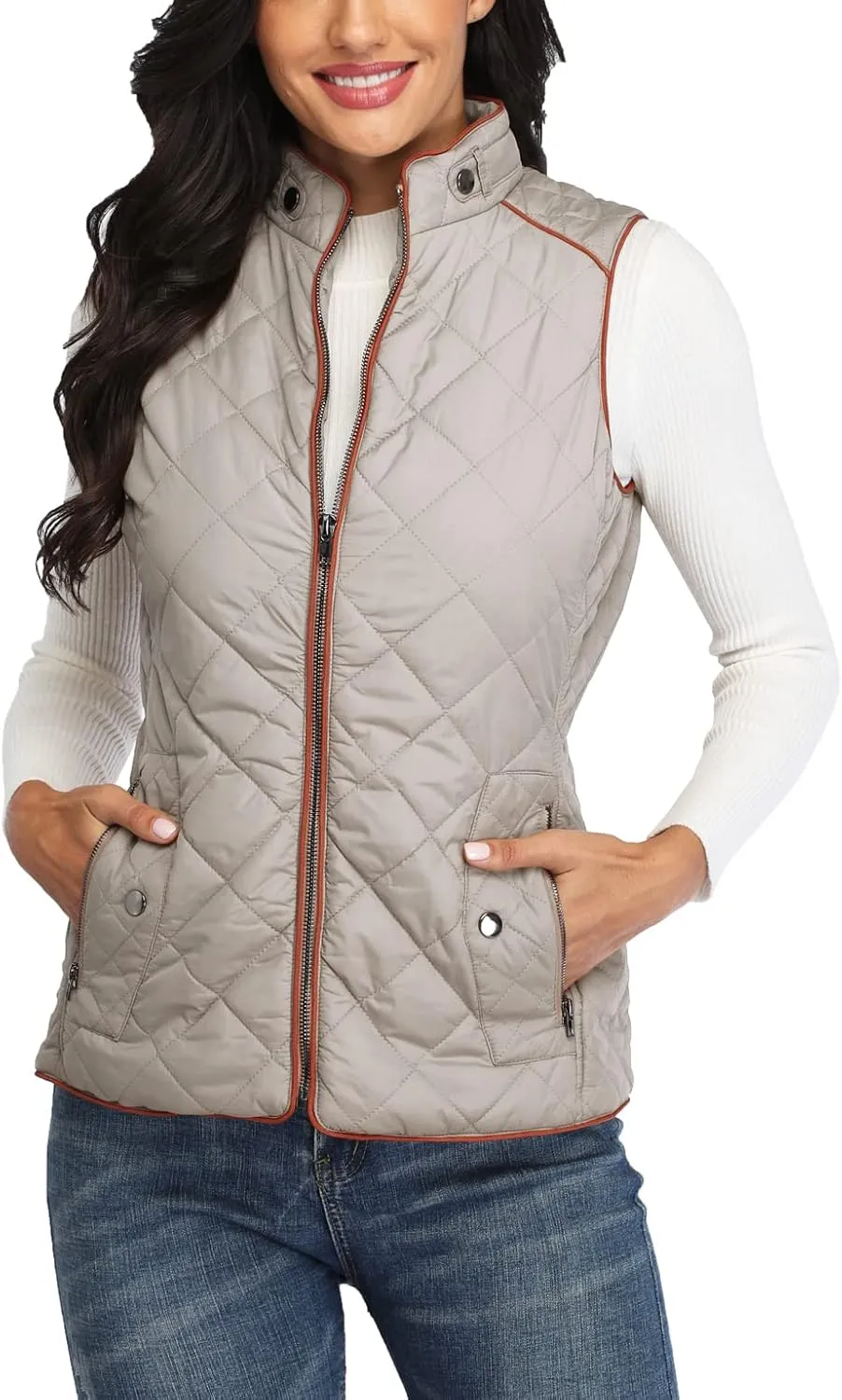 MISS MOLY Women Lightweight Quilted Padded Vest Stand Collar Zip Up Front Gilet Quilted