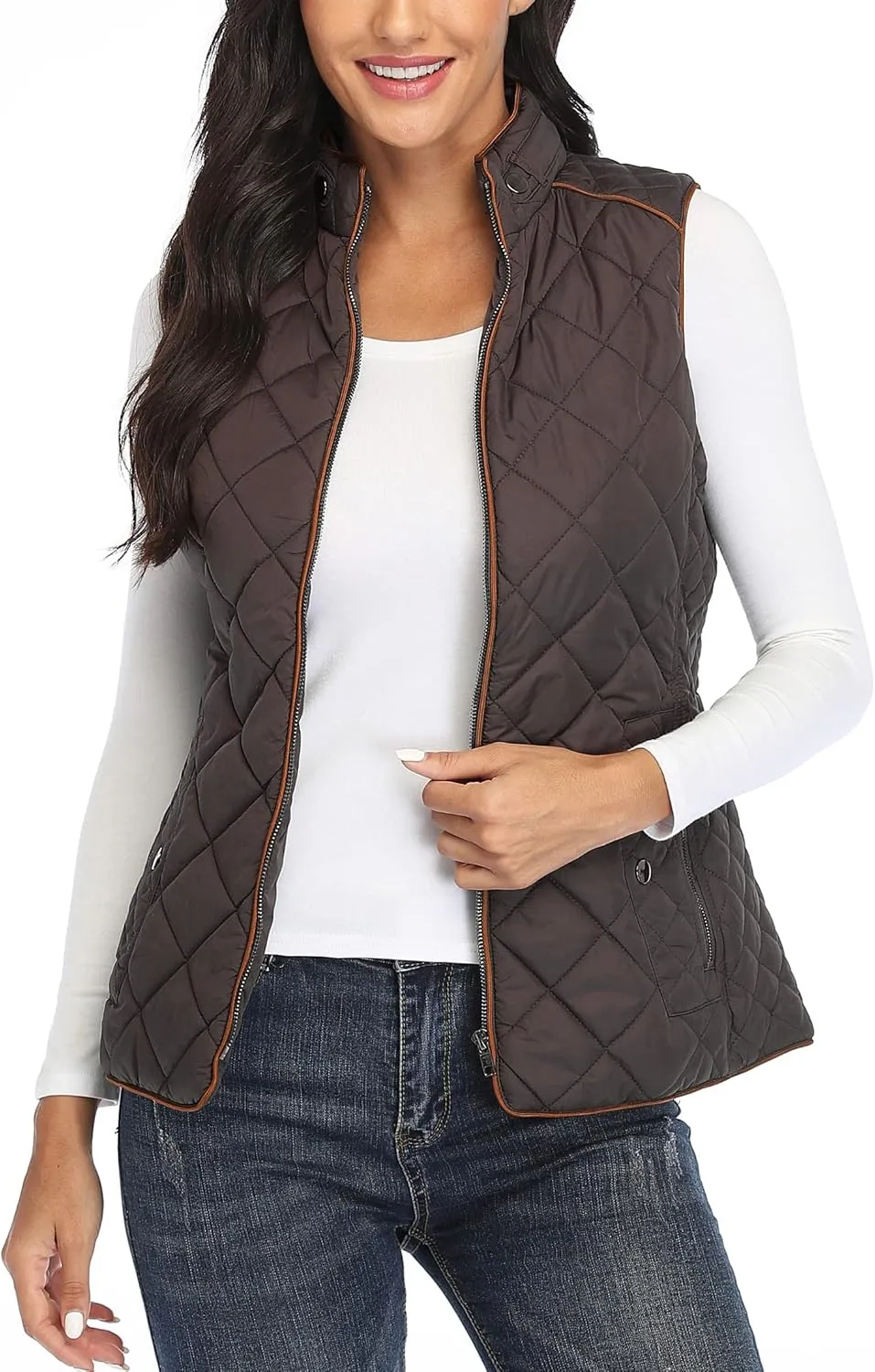 MISS MOLY Women Lightweight Quilted Padded Vest Stand Collar Zip Up Front Gilet Quilted