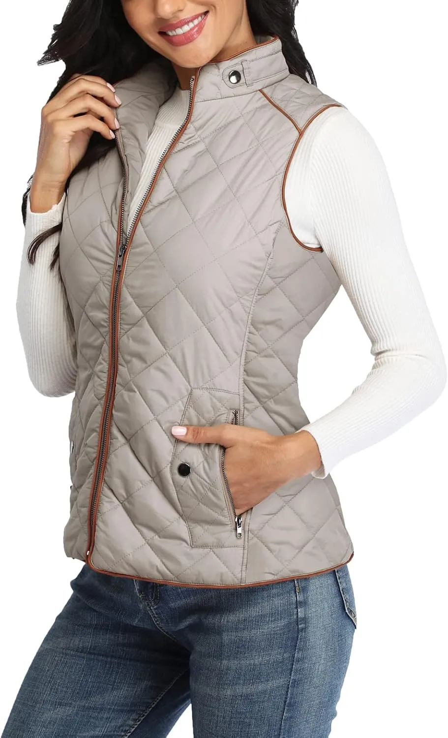 MISS MOLY Women Lightweight Quilted Padded Vest Stand Collar Zip Up Front Gilet Quilted