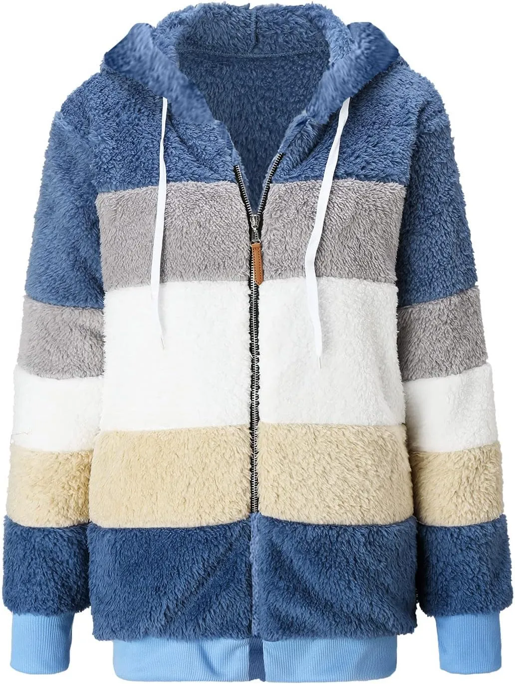 Muyise Womens Warm Fuzzy Zip Up Hoodie Oversized Sherpa Jacket Winter Fluffy Fleece Hooded Outerwear Coat with Pockets