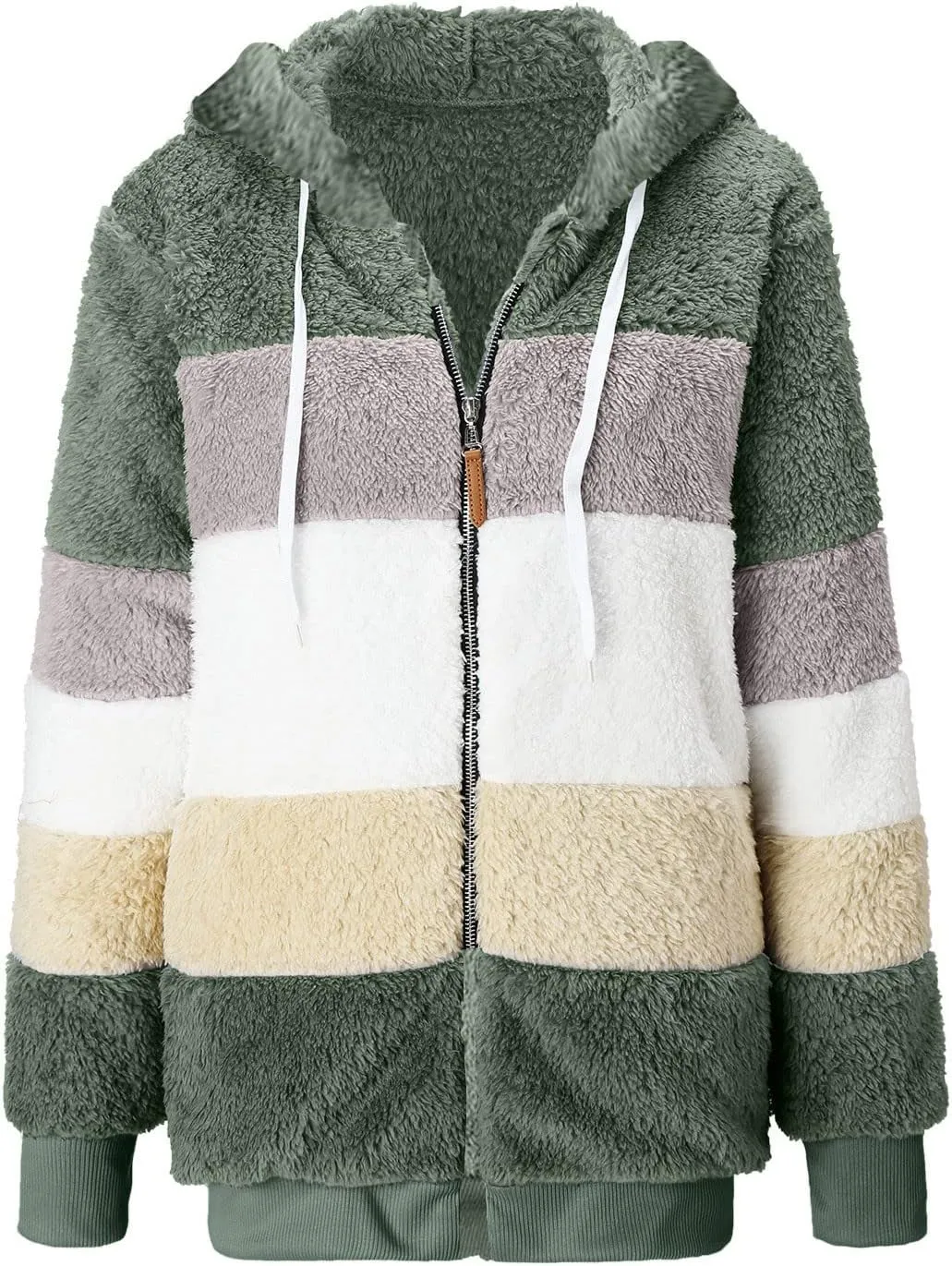 Muyise Womens Warm Fuzzy Zip Up Hoodie Oversized Sherpa Jacket Winter Fluffy Fleece Hooded Outerwear Coat with Pockets