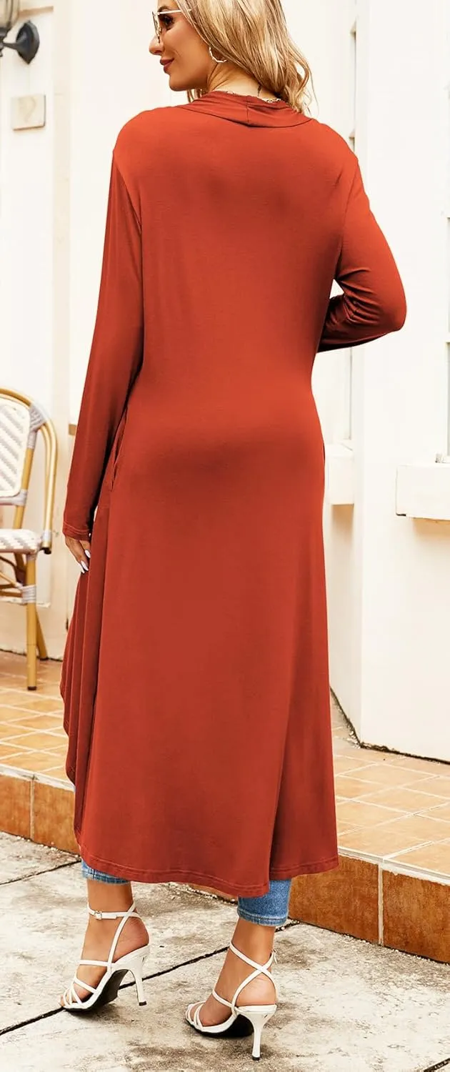 Newchoice Womens Long Cardigan Fall Casual Draped Open Front Lightweight Long Sleeve Cardigan Duster with Pockets