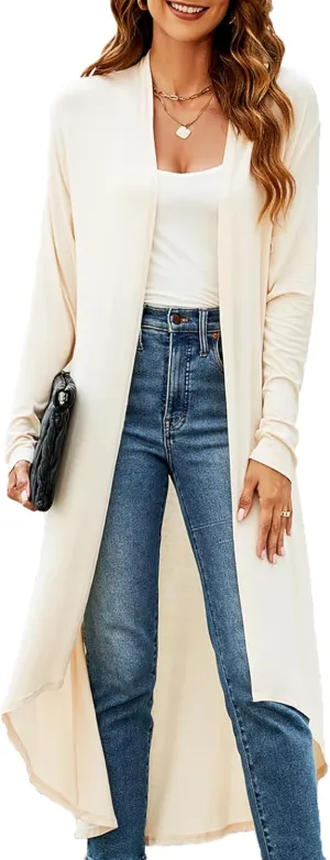 Newchoice Womens Long Cardigan Fall Casual Draped Open Front Lightweight Long Sleeve Cardigan Duster with Pockets