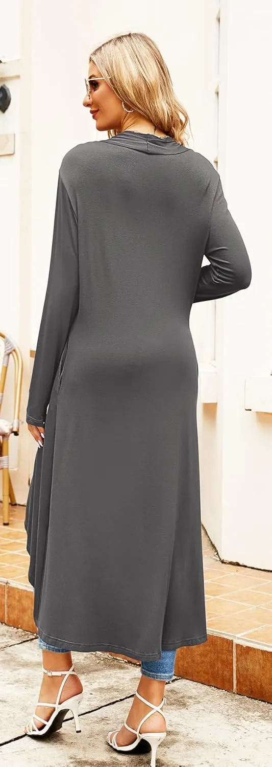 Newchoice Womens Long Cardigan Fall Casual Draped Open Front Lightweight Long Sleeve Cardigan Duster with Pockets