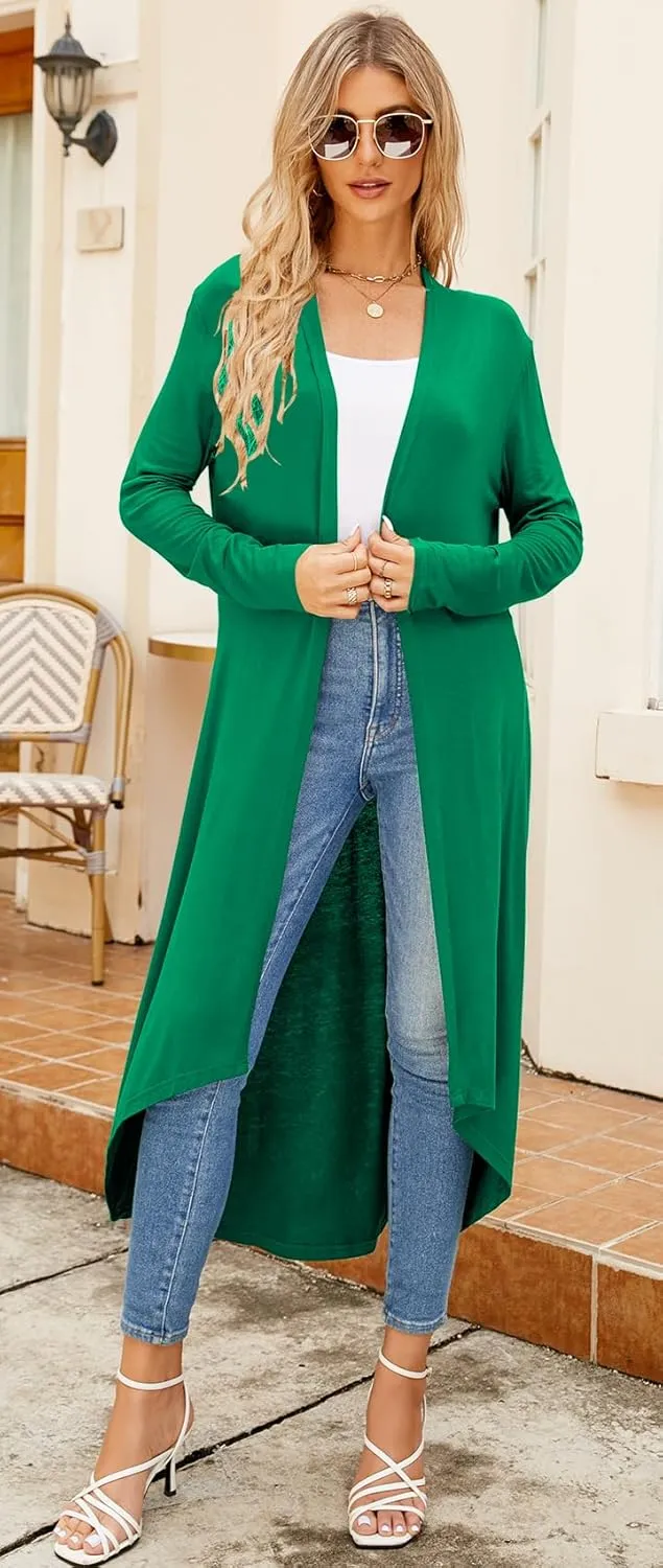 Newchoice Womens Long Cardigan Fall Casual Draped Open Front Lightweight Long Sleeve Cardigan Duster with Pockets