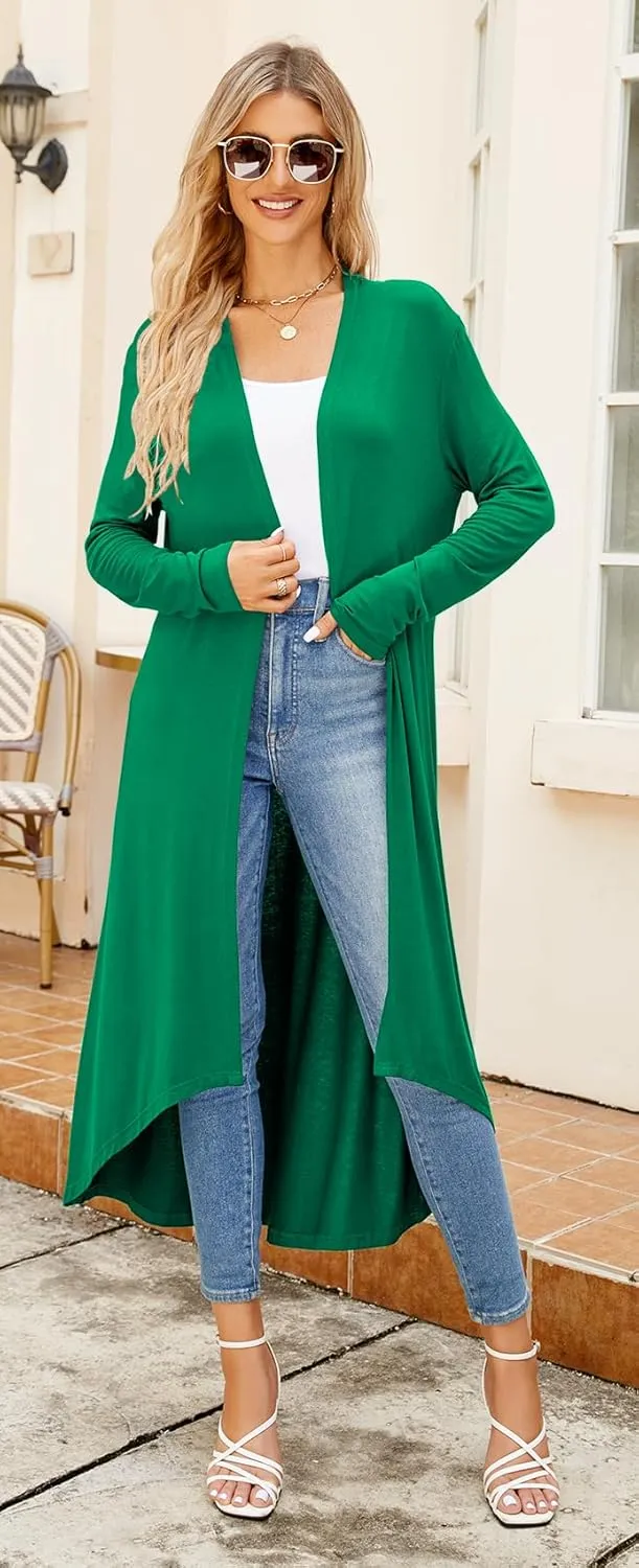 Newchoice Womens Long Cardigan Fall Casual Draped Open Front Lightweight Long Sleeve Cardigan Duster with Pockets