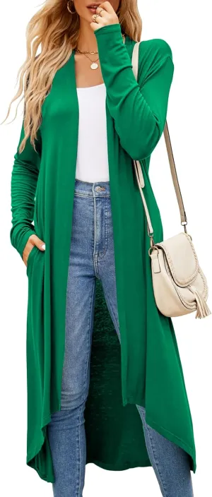 Newchoice Womens Long Cardigan Fall Casual Draped Open Front Lightweight Long Sleeve Cardigan Duster with Pockets