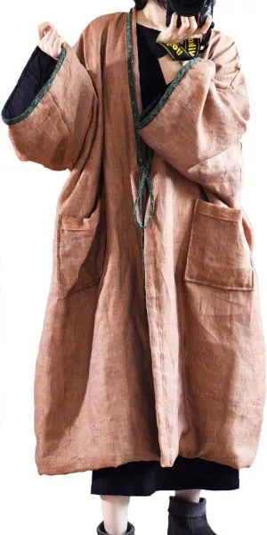 NFYM Women Vintage Trench Coat Autumn Long Sleeve Open Front Cardigan Coat Plus Size Long Jacket Overcoat Outwear