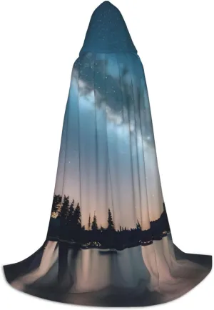 Night Sky And Trees Hooded Cloak Coat Winter Warm Long Cloak Cosplay Costumes Outerwear Carnivals Hoodies Capes