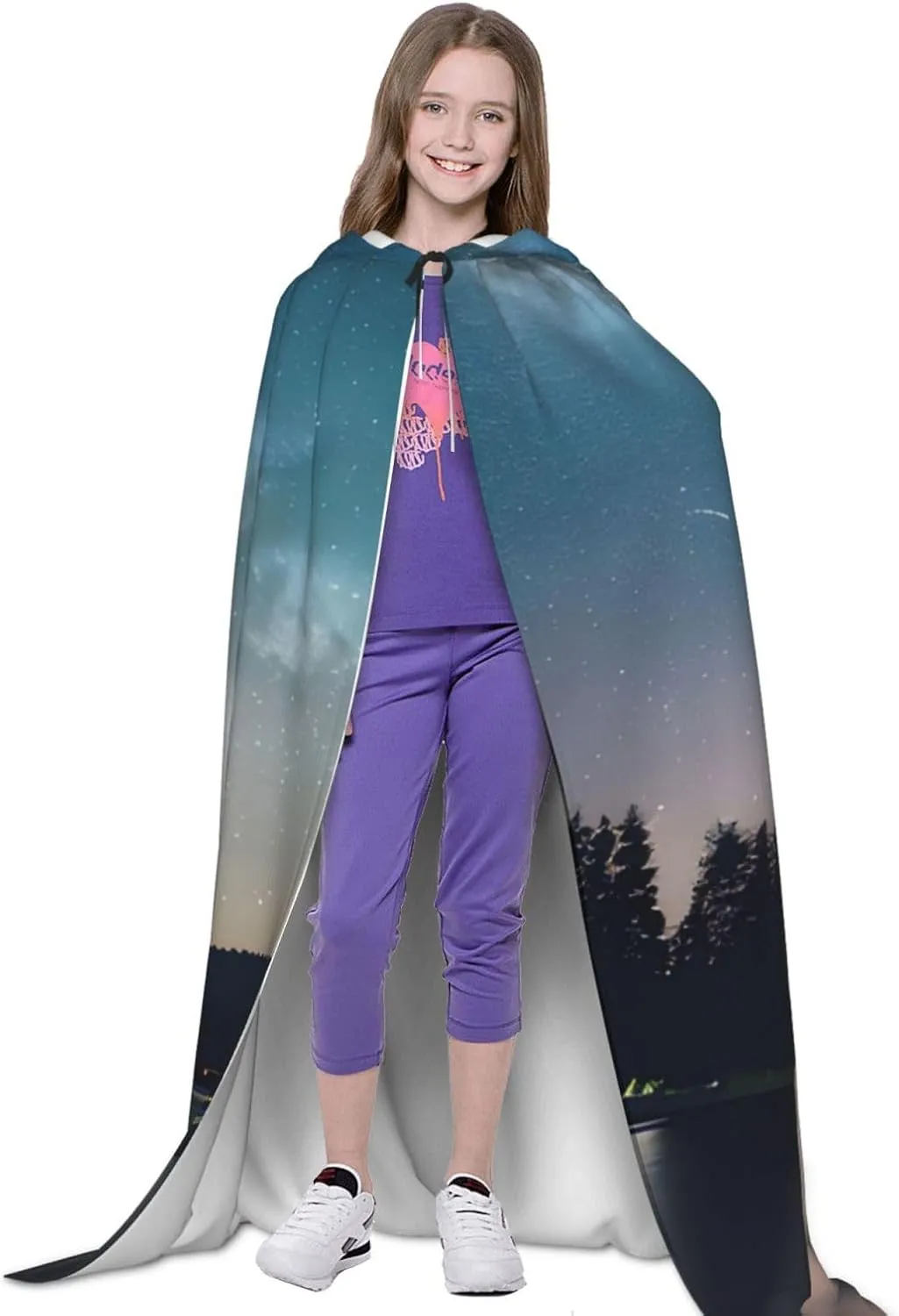 Night Sky And Trees Hooded Cloak Coat Winter Warm Long Cloak Cosplay Costumes Outerwear Carnivals Hoodies Capes