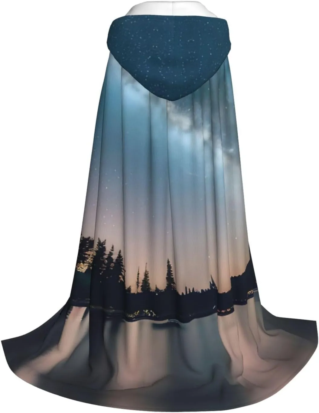 Night Sky And Trees Hooded Cloak Coat Winter Warm Long Cloak Cosplay Costumes Outerwear Carnivals Hoodies Capes