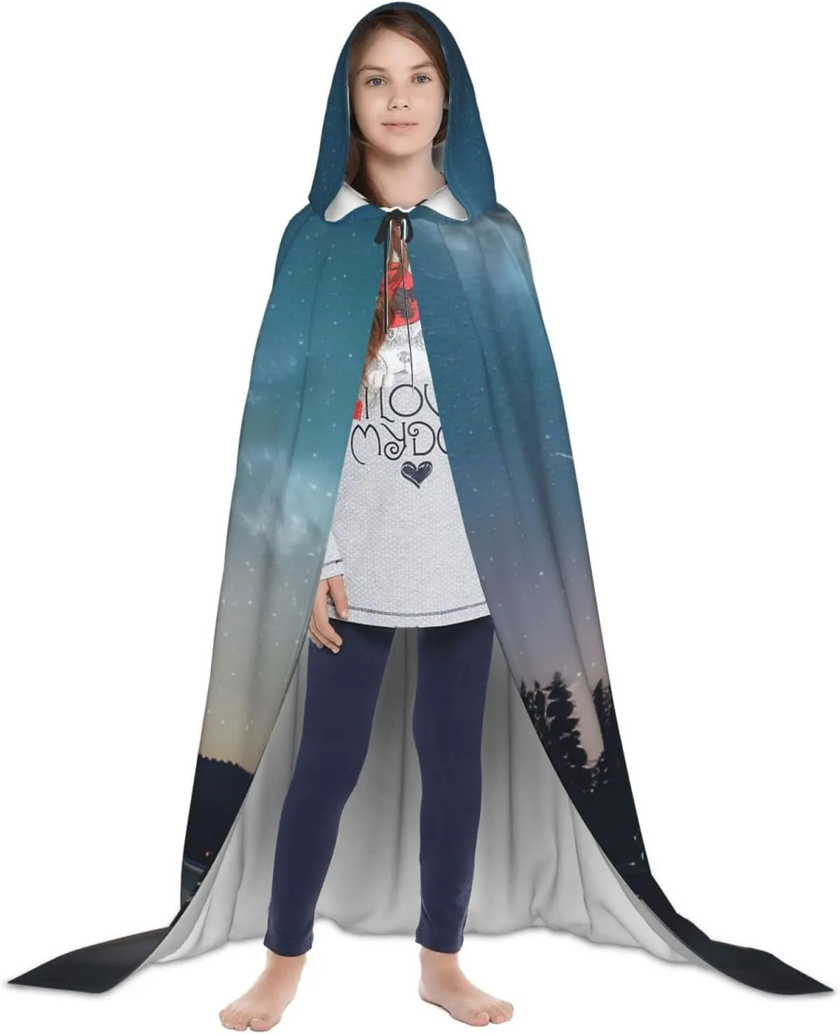 Night Sky And Trees Hooded Cloak Coat Winter Warm Long Cloak Cosplay Costumes Outerwear Carnivals Hoodies Capes