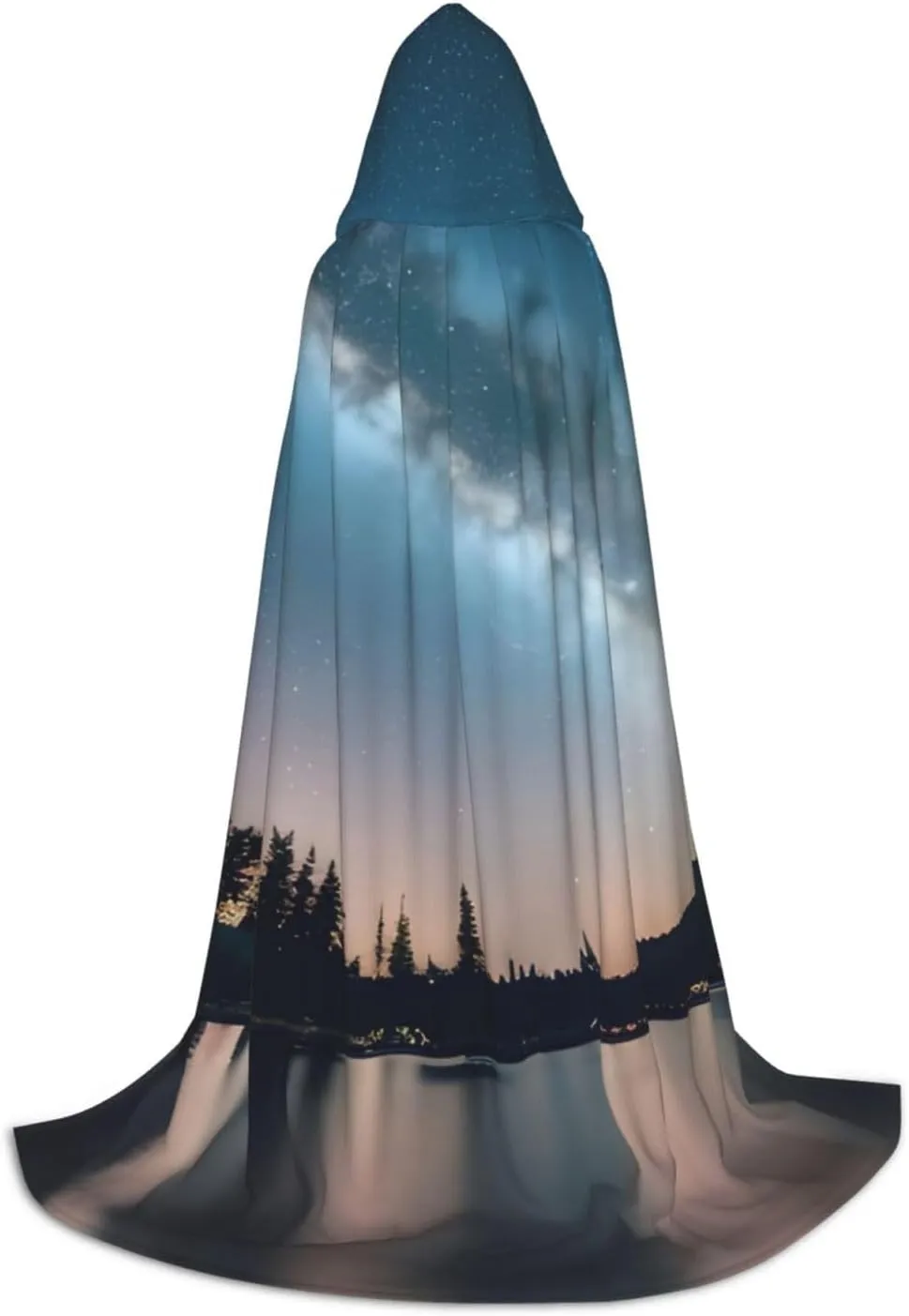 Night Sky And Trees Hooded Cloak Coat Winter Warm Long Cloak Cosplay Costumes Outerwear Carnivals Hoodies Capes