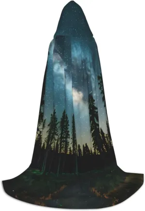 Night Sky With Trees Hooded Cloak Coat Winter Warm Long Cloak Cosplay Costumes Outerwear Carnivals Hoodies Capes