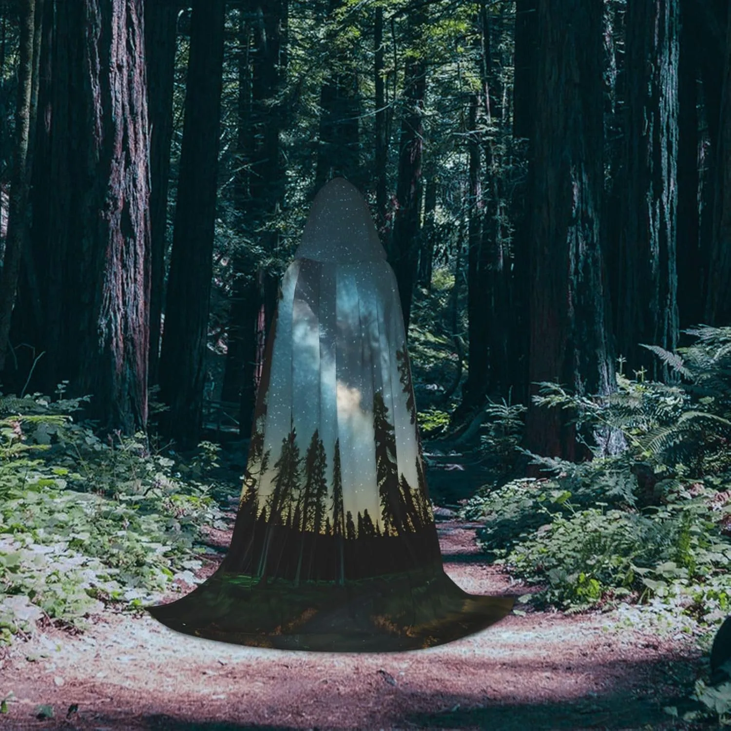 Night Sky With Trees Hooded Cloak Coat Winter Warm Long Cloak Cosplay Costumes Outerwear Carnivals Hoodies Capes