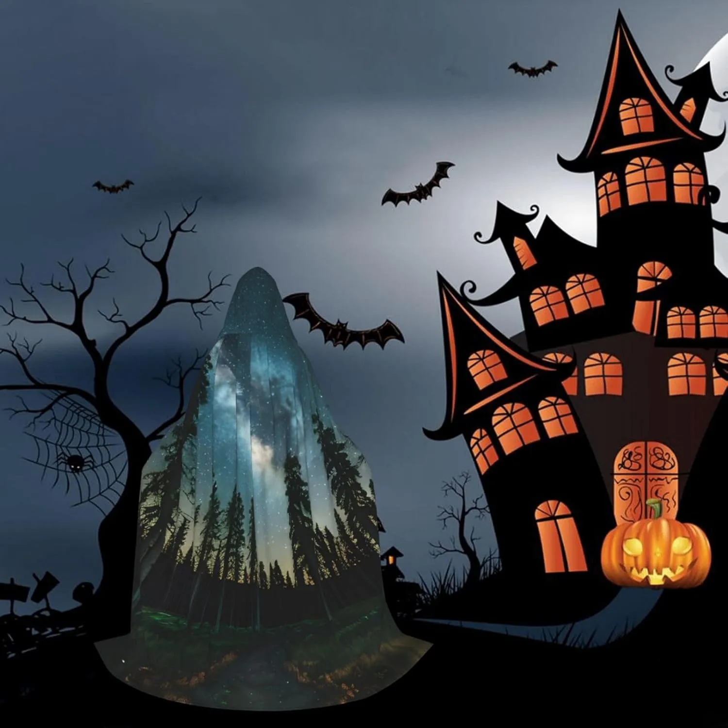 Night Sky With Trees Hooded Cloak Coat Winter Warm Long Cloak Cosplay Costumes Outerwear Carnivals Hoodies Capes