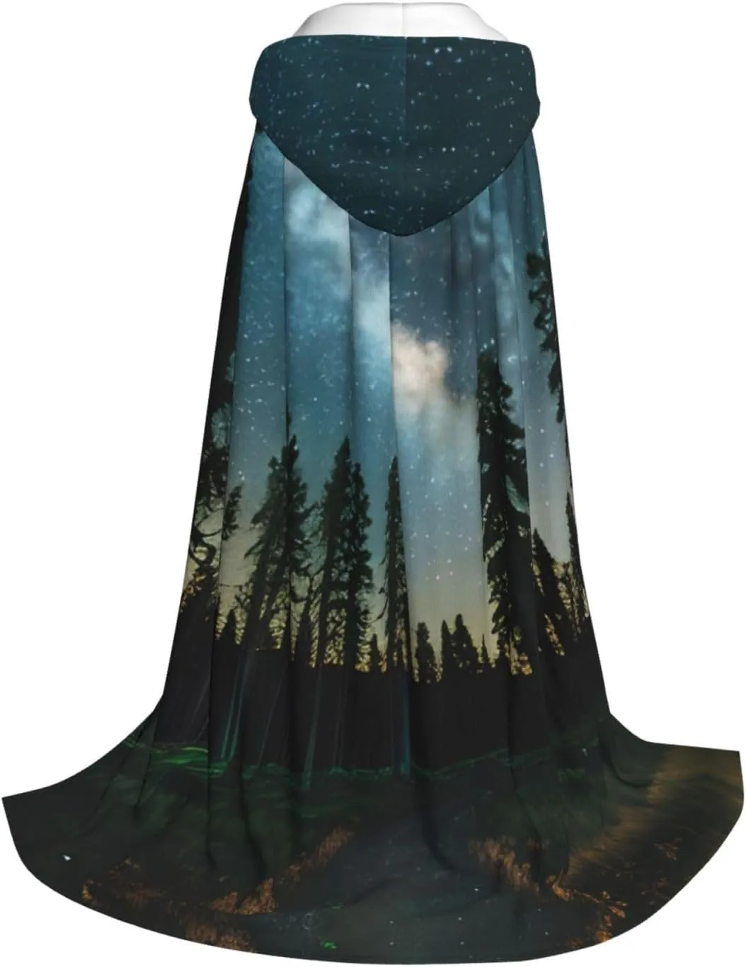 Night Sky With Trees Hooded Cloak Coat Winter Warm Long Cloak Cosplay Costumes Outerwear Carnivals Hoodies Capes