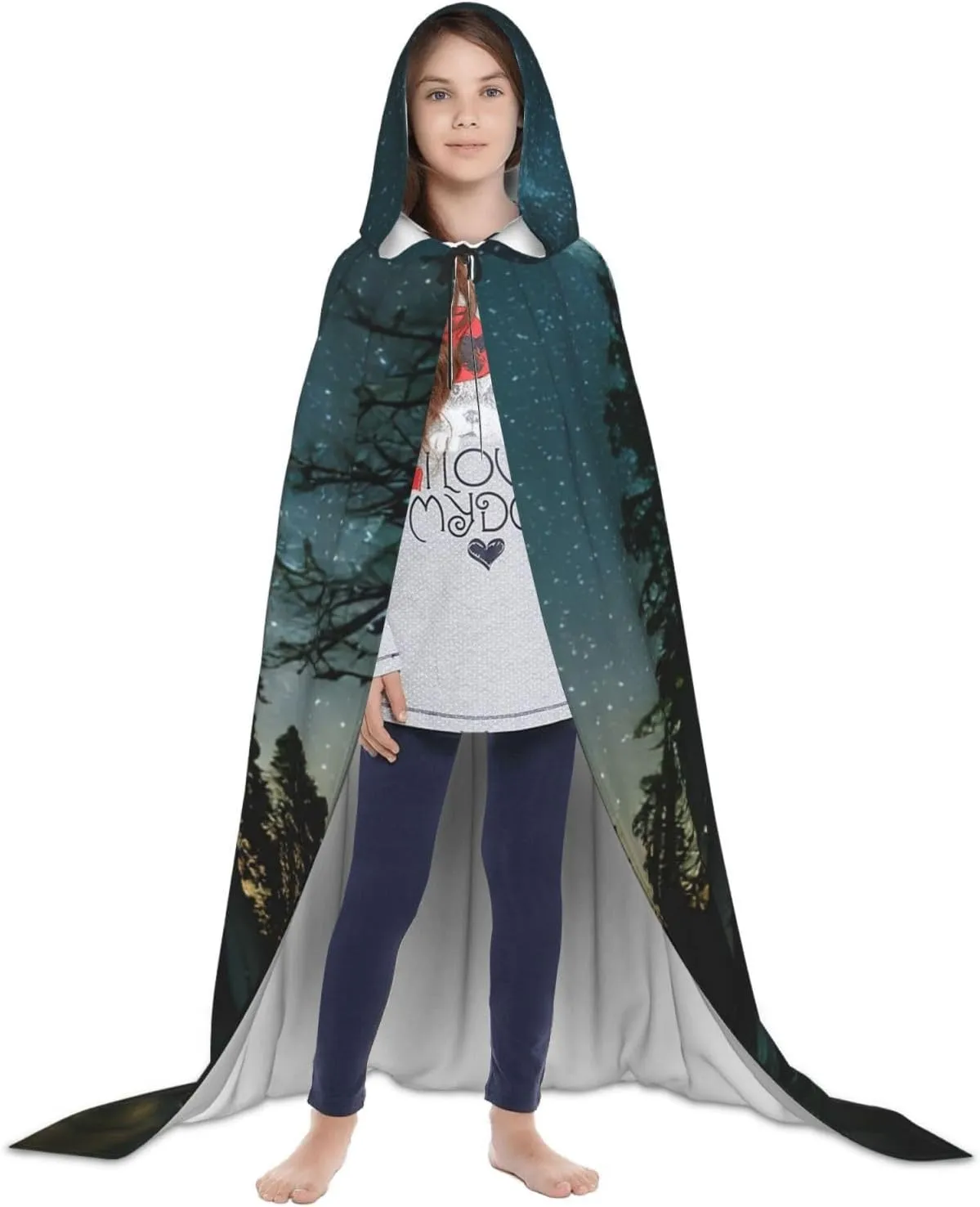 Night Sky With Trees Hooded Cloak Coat Winter Warm Long Cloak Cosplay Costumes Outerwear Carnivals Hoodies Capes