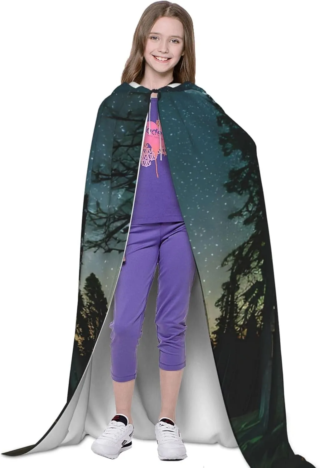 Night Sky With Trees Hooded Cloak Coat Winter Warm Long Cloak Cosplay Costumes Outerwear Carnivals Hoodies Capes