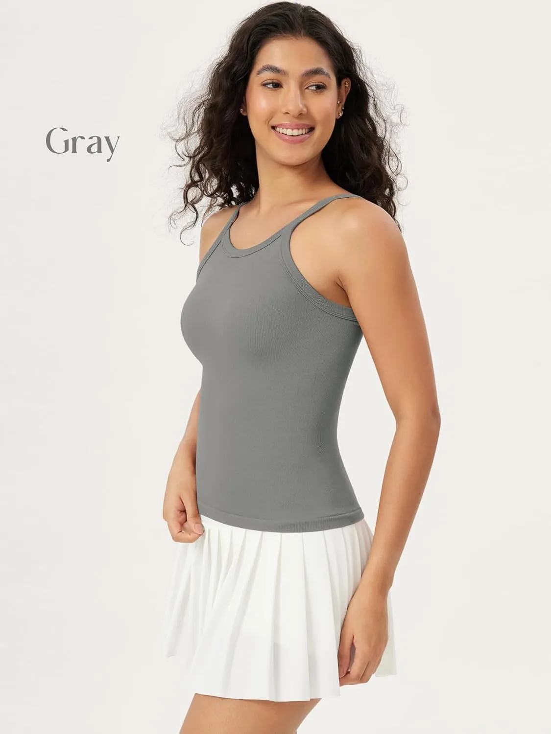 ODODOS Seamless Tank for Women Ribbed Strappy Sleeveless Shirts Scoop Neck Cami Tops