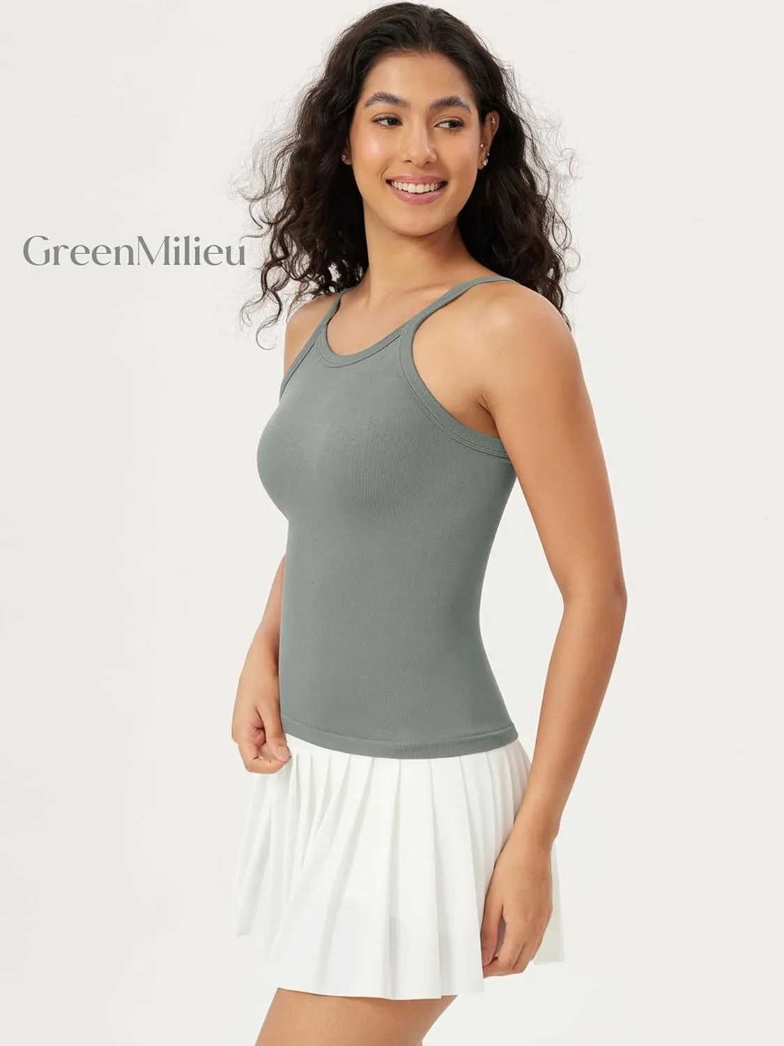 ODODOS Seamless Tank for Women Ribbed Strappy Sleeveless Shirts Scoop Neck Cami Tops