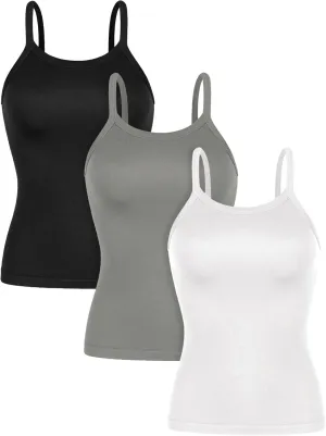 ODODOS Seamless Tank for Women Ribbed Strappy Sleeveless Shirts Scoop Neck Cami Tops