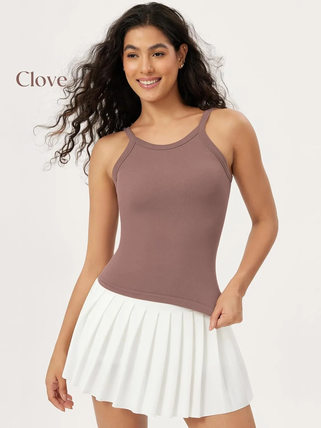 ODODOS Seamless Tank for Women Ribbed Strappy Sleeveless Shirts Scoop Neck Cami Tops