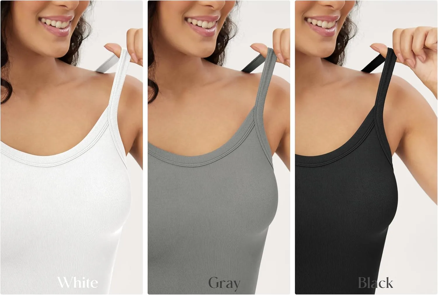 ODODOS Seamless Tank for Women Ribbed Strappy Sleeveless Shirts Scoop Neck Cami Tops