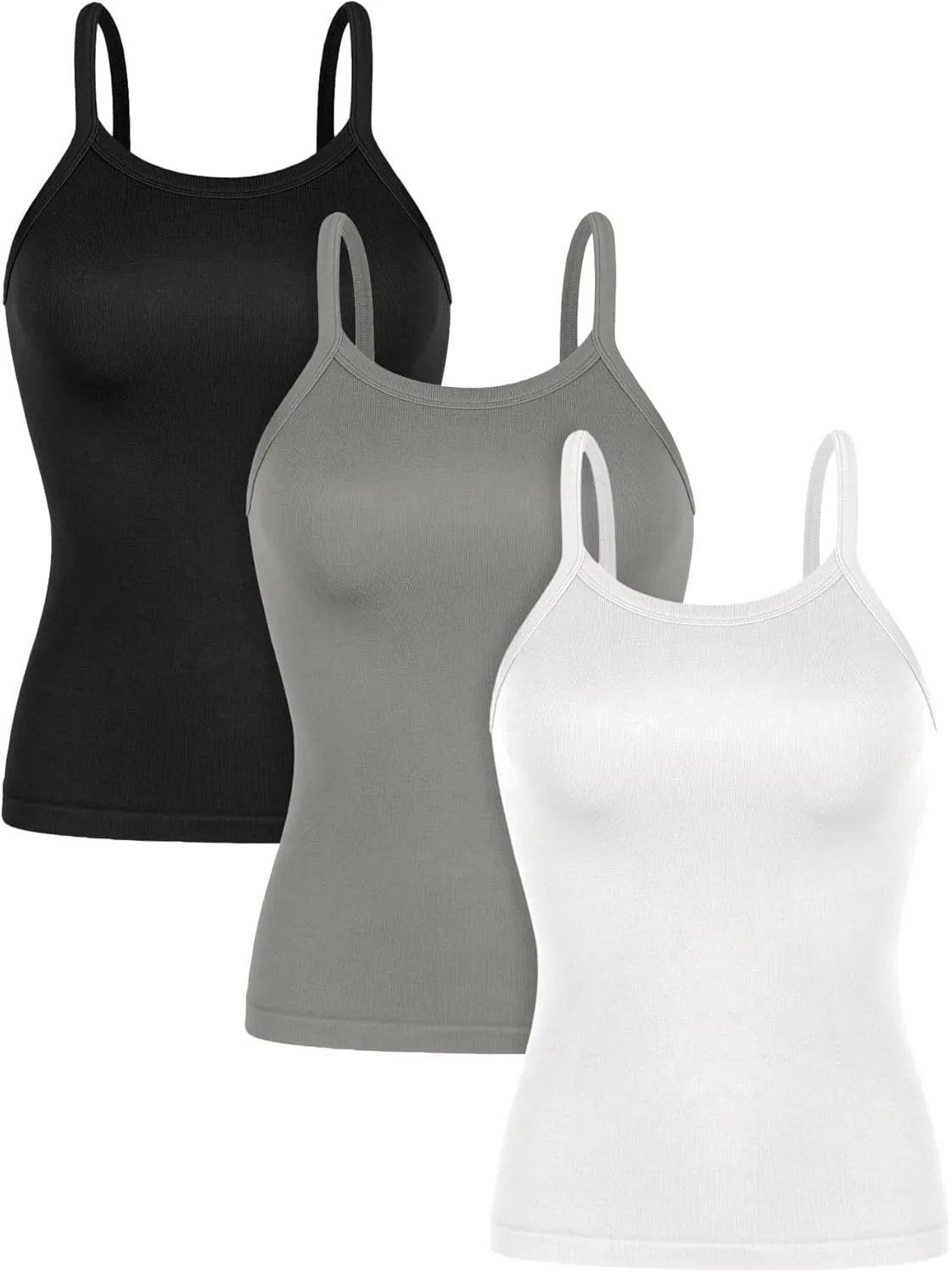 ODODOS Seamless Tank for Women Ribbed Strappy Sleeveless Shirts Scoop Neck Cami Tops