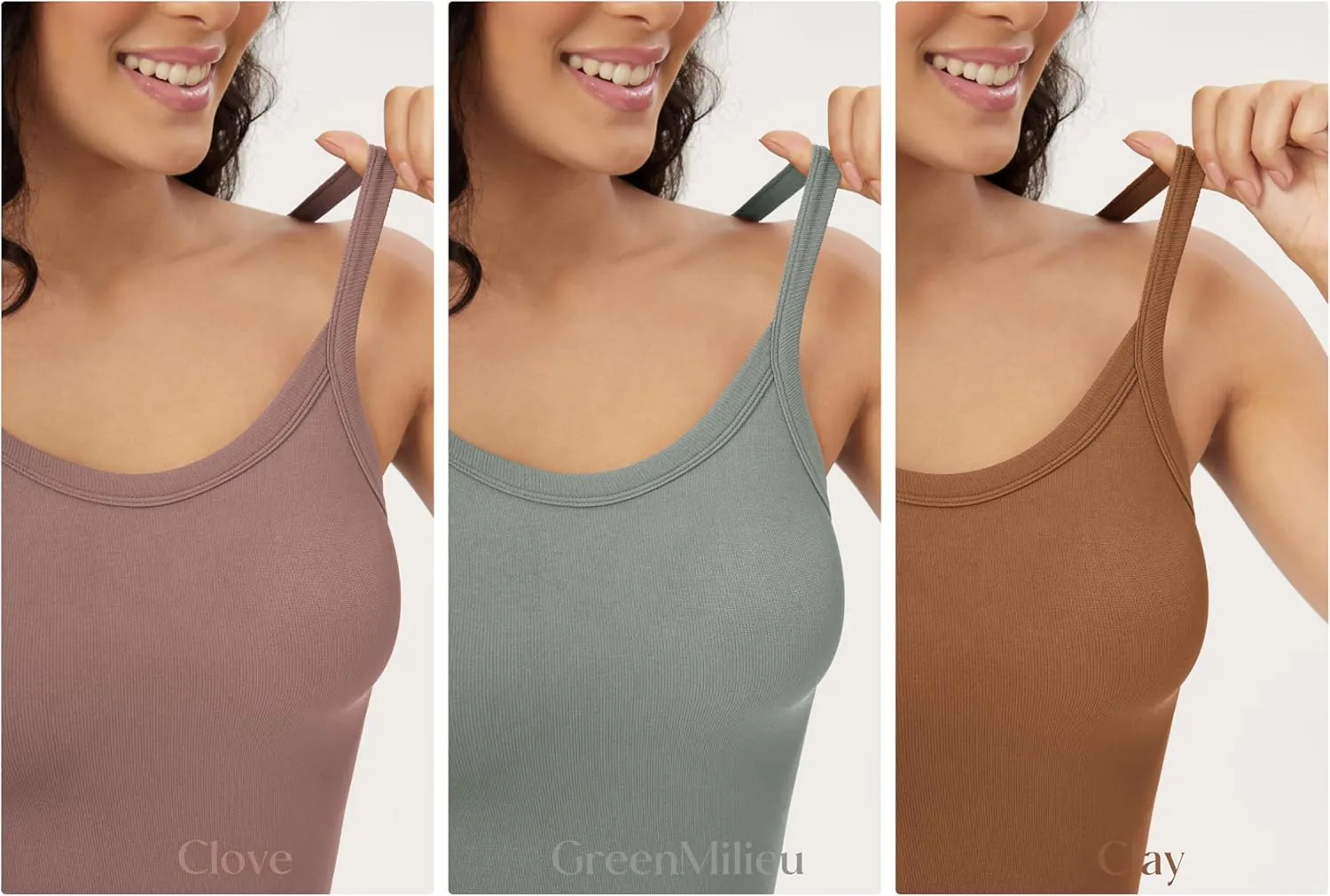 ODODOS Seamless Tank for Women Ribbed Strappy Sleeveless Shirts Scoop Neck Cami Tops