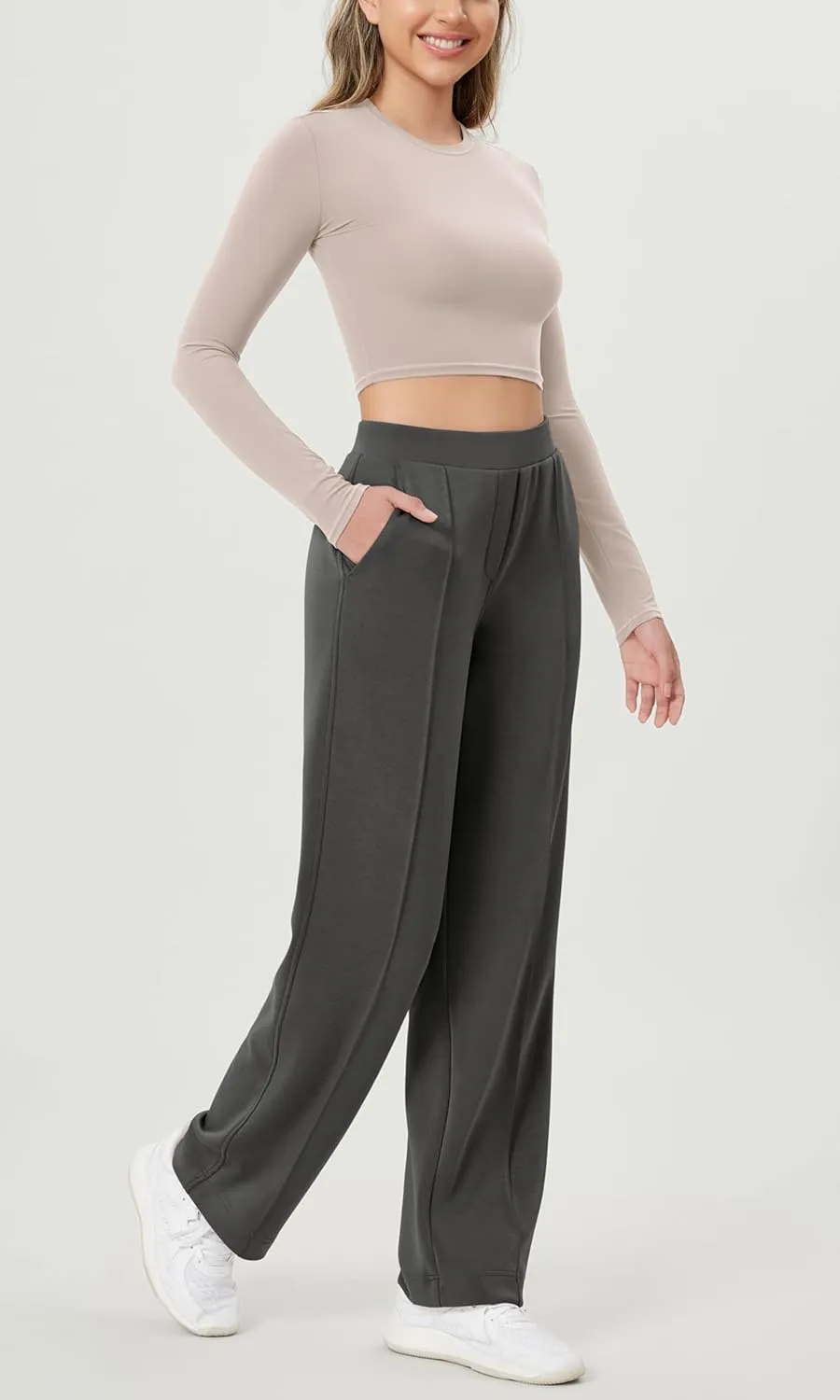 ODODOS Women's Modal Soft Classic Pants Mid Rise Pull-On Lounge Casual Work Pants with Pockets