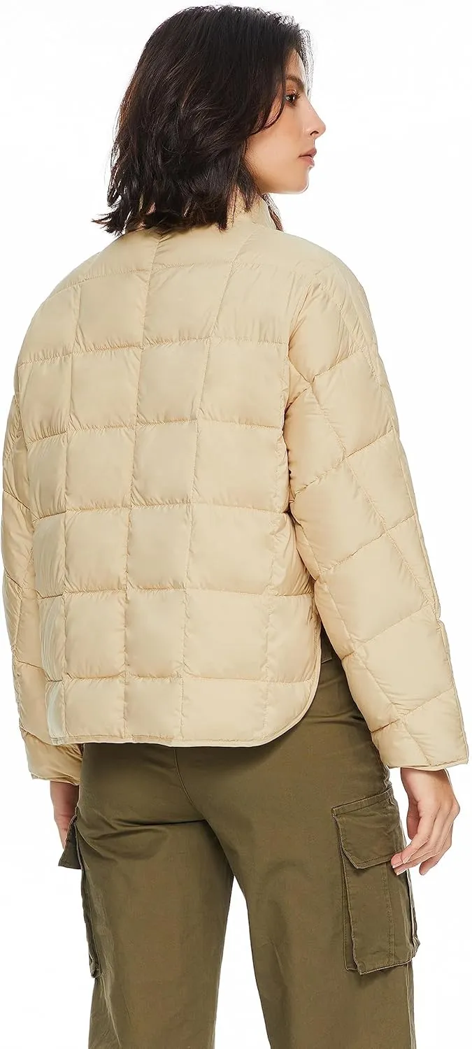 Orolay Women's Cropped Puffer Jacket Quilted Lightweight Oversized Down Coat Zip Up Spring Short Padded Outwear