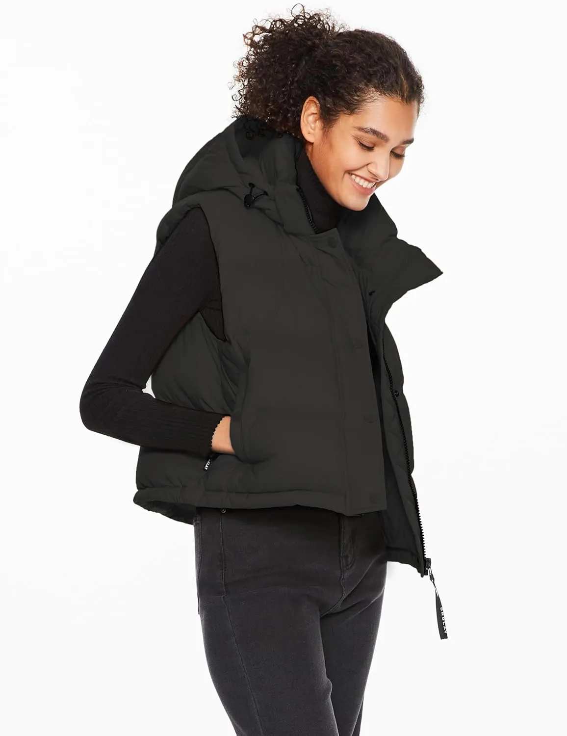 Orolay Women's Cropped Puffer Vest - Hooded Sleeveless Down Jacket Stand Collar Gilet with Pockets