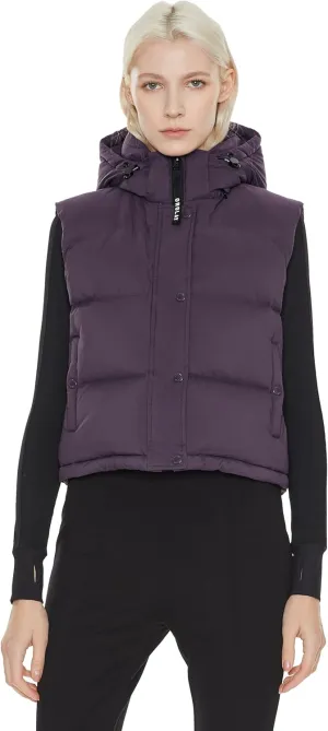 Orolay Women's Cropped Puffer Vest - Hooded Sleeveless Down Jacket Stand Collar Gilet with Pockets
