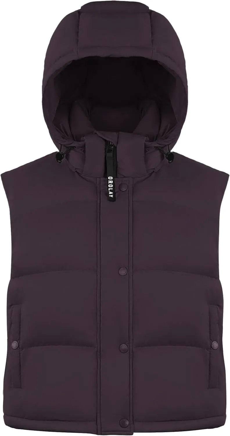 Orolay Women's Cropped Puffer Vest - Hooded Sleeveless Down Jacket Stand Collar Gilet with Pockets