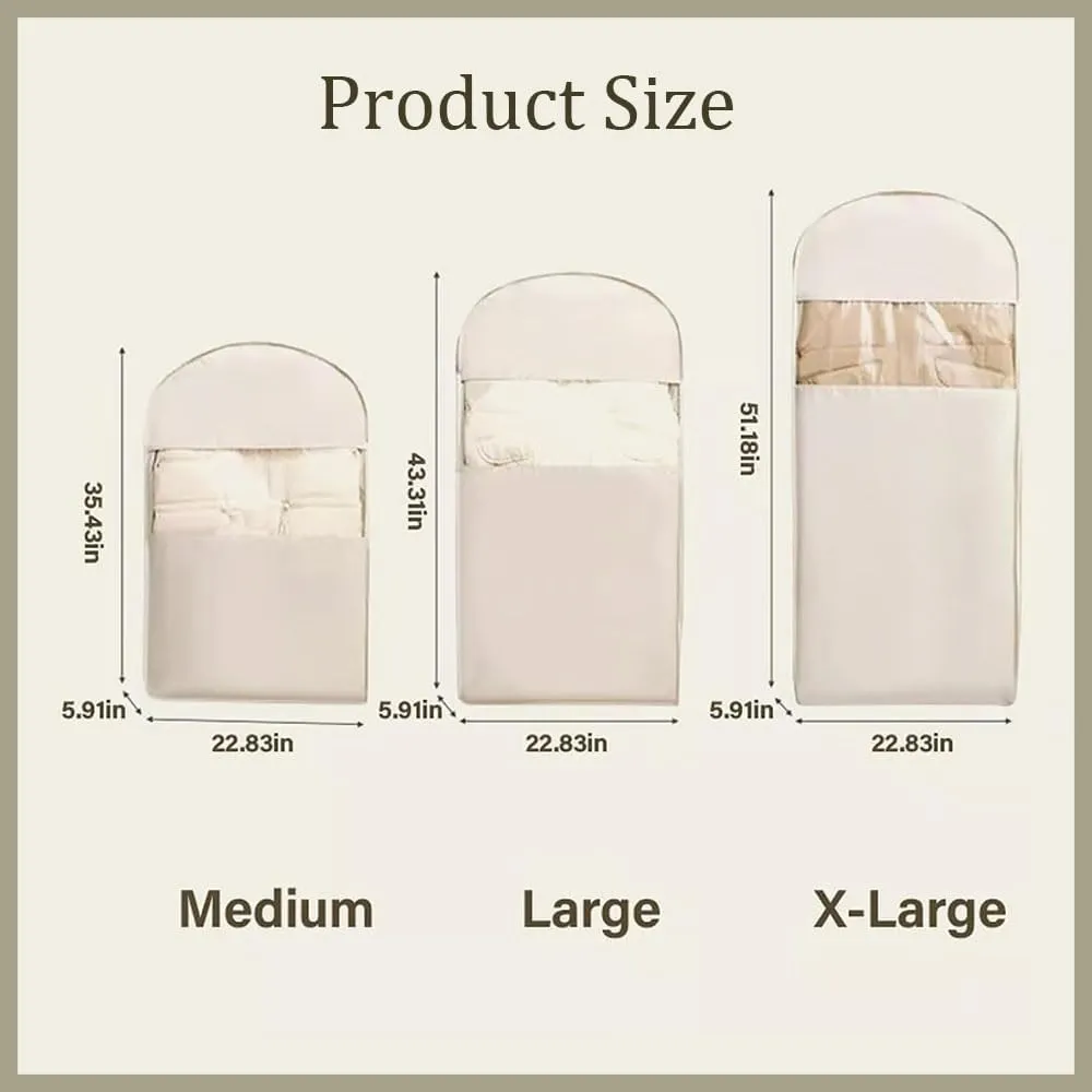 Otherwise Garment Bag, 2025 Space Saving Hanging Garment Bag with Self Compression Zipper, Dust Cover Clothes Bags for Down Coat (Beige, Large)